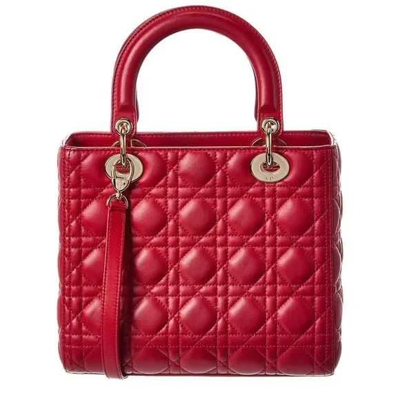 Dior Red Lambskin Leather Lady Dior Medium (Authentic Pre-Loved) - Picture 2 of 4